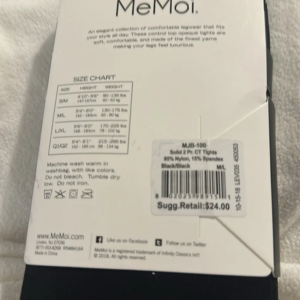 NWT MeMoi Opaque Tights - 2 Pair Size M/L